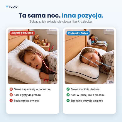 Zwykła poduszka a poduszka Tulko – pozycja głowy i karku dziecka